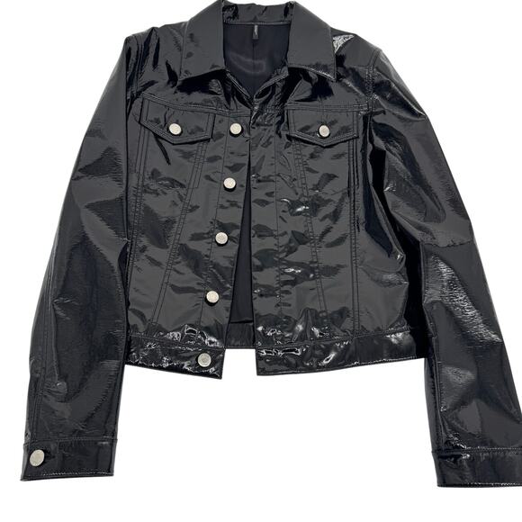 HELMUT‎ LANG Vinyl Spread Collar Button Down Jacket Black Medium Patent Leather - Picture 6 of 14